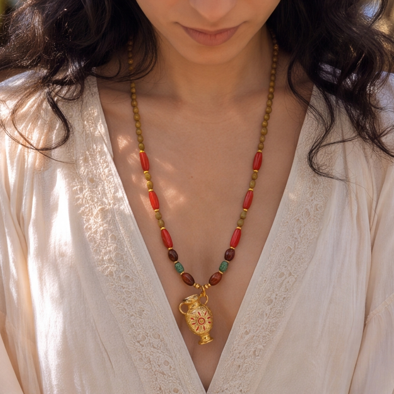 Sunkeeper Amphora Carnelian Beaded Necklace