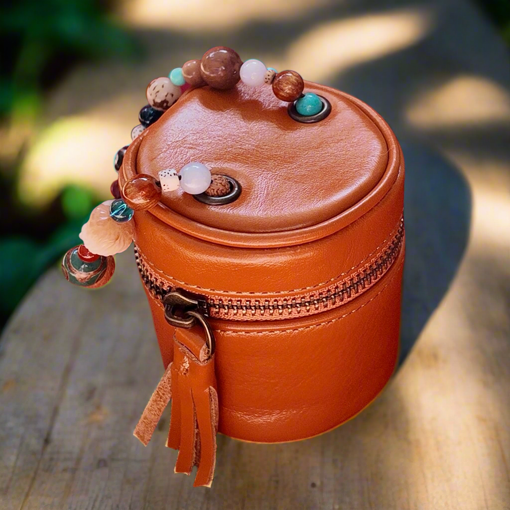 Dakini Leather Travel Jewelry Bag with Multi Gemstone & Bodhi Chain