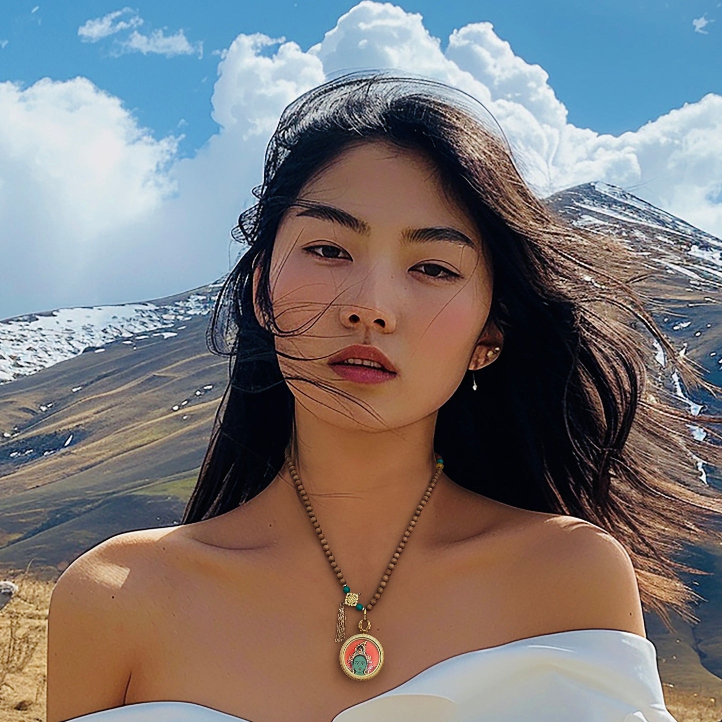 Bodhisattva Green Tara Thangka Pendant Necklace
