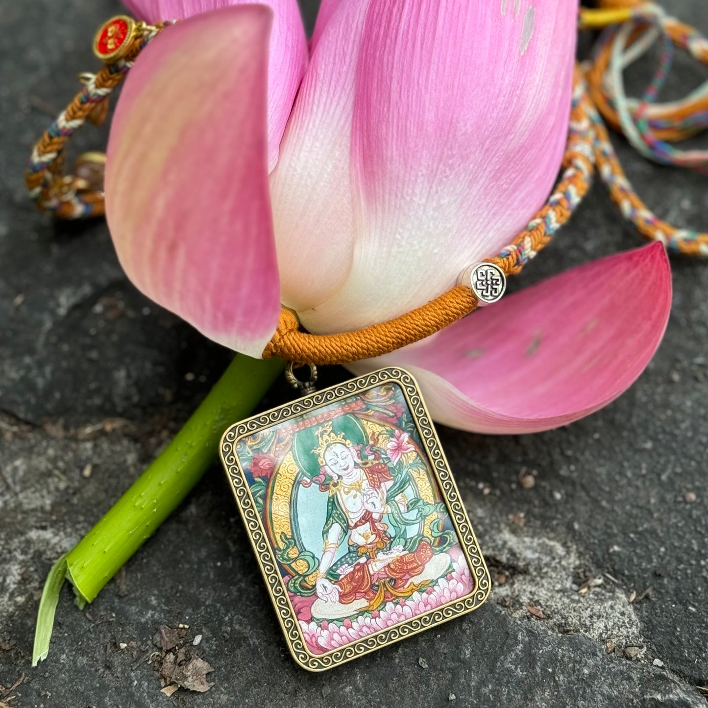 Bodhisattva White Tara Thangka Pendant Necklace