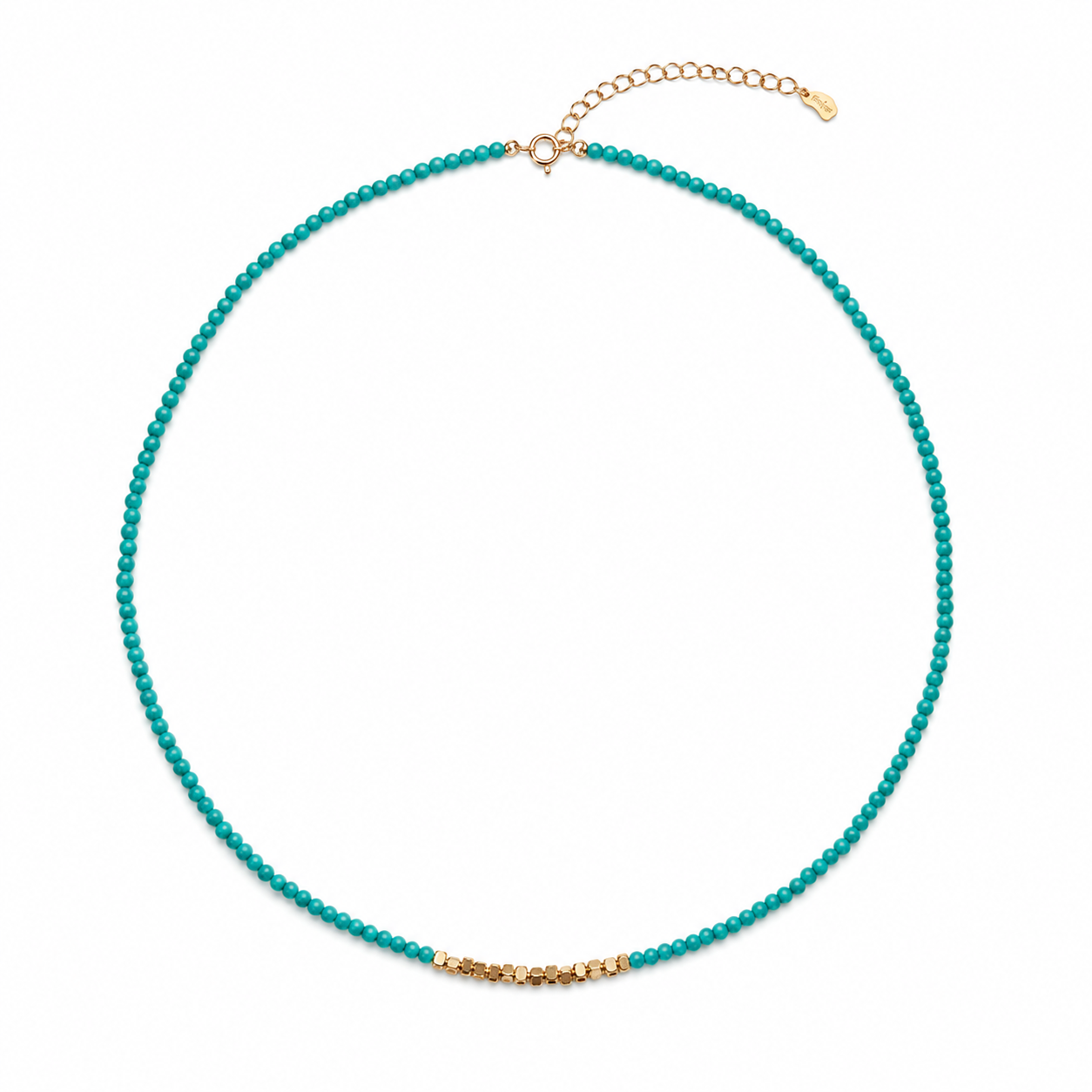 Mayan Turqouise & Golden Nugget Beaded Necklace