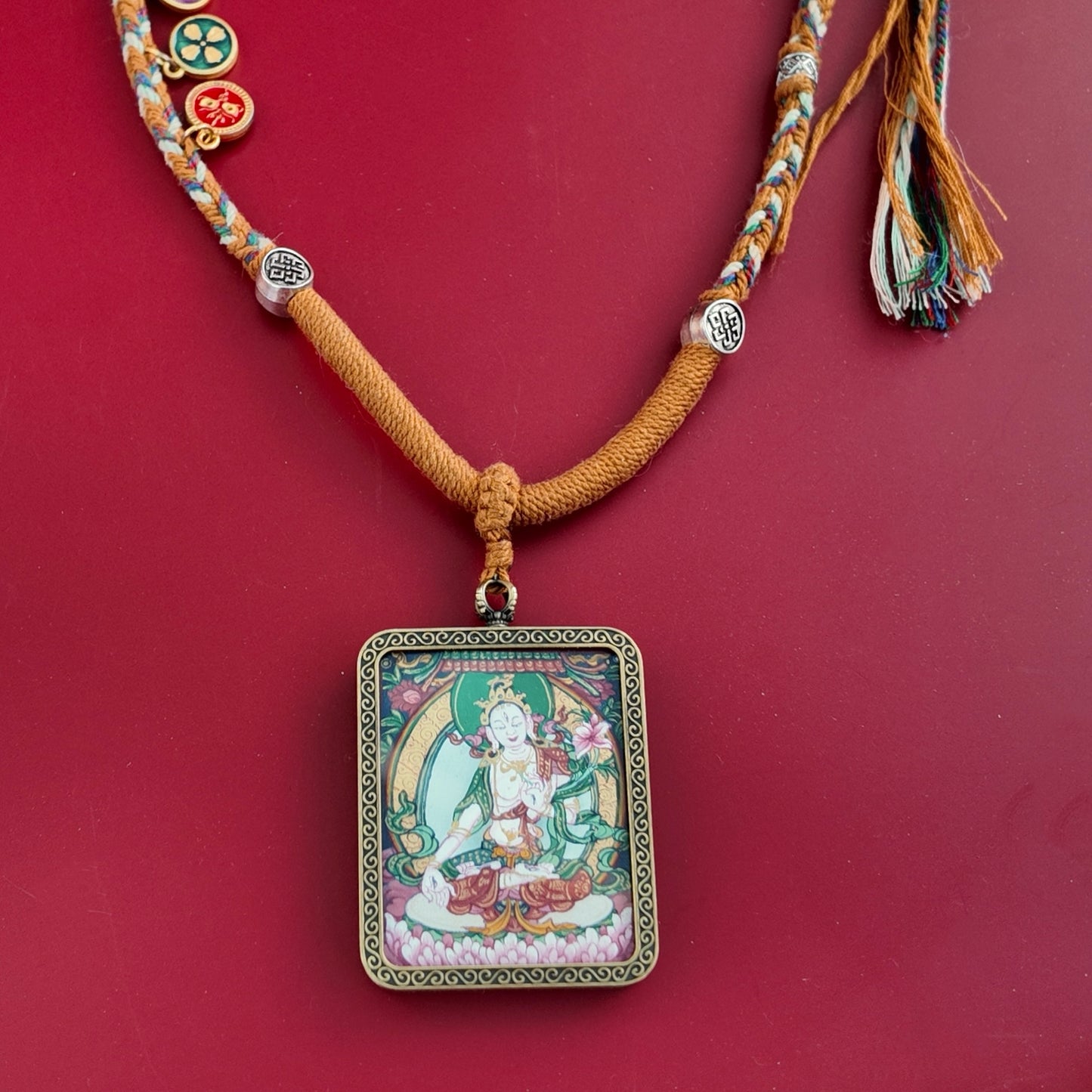 Bodhisattva White Tara Thangka Pendant Necklace