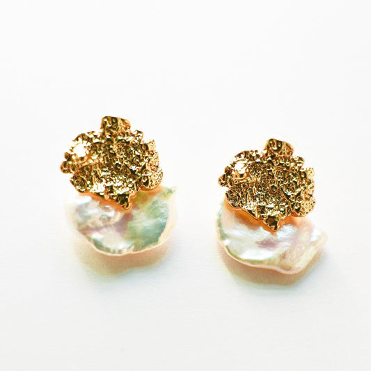 Moon Petal Baroque Pearl Stud Earrings - ORMIRO