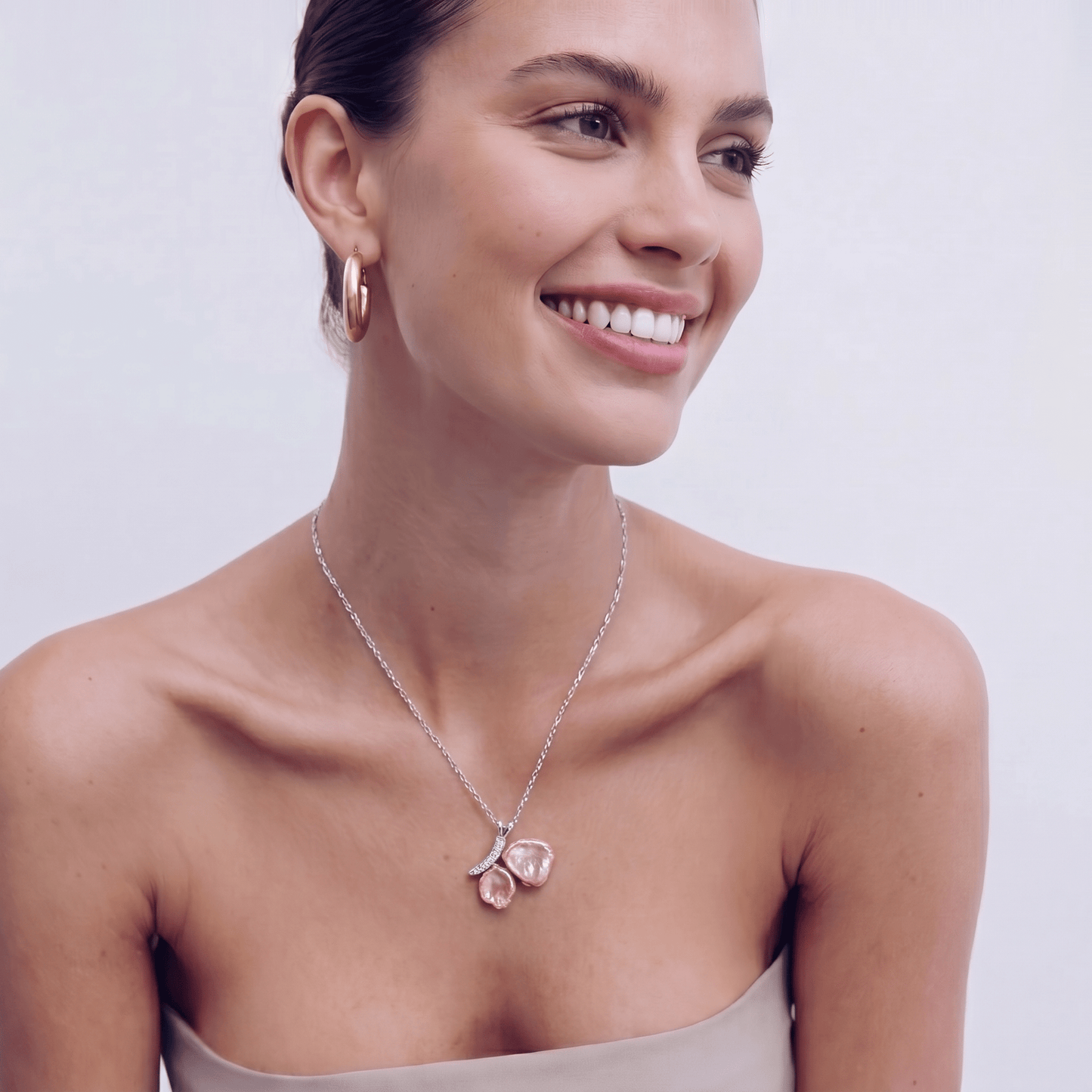 Aphrodite Blush Baroque Pearl & Silver Butterfly Necklace - ORMIRO