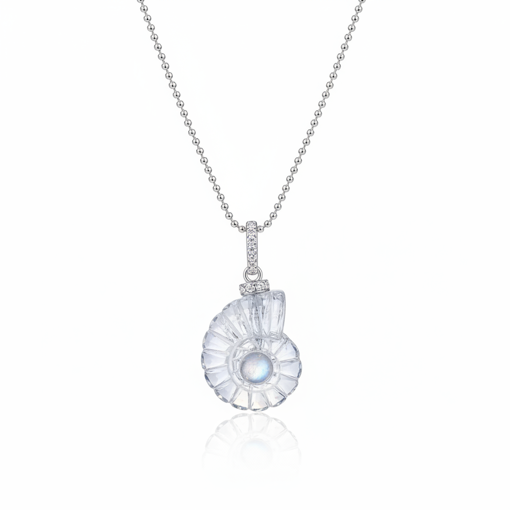 SeaDream Crystal & Moonstone Shell Silver Necklace