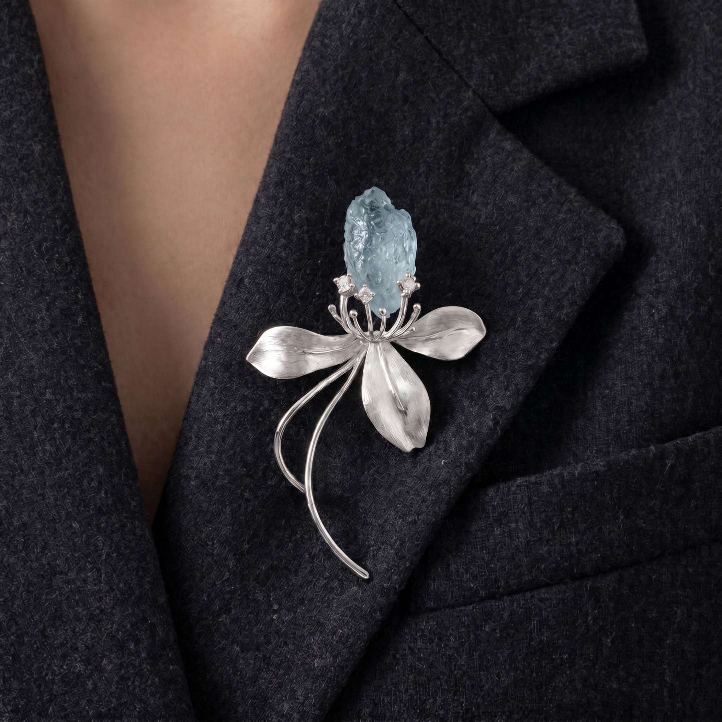 Wild Iris Silver & Aquamarine Brooch