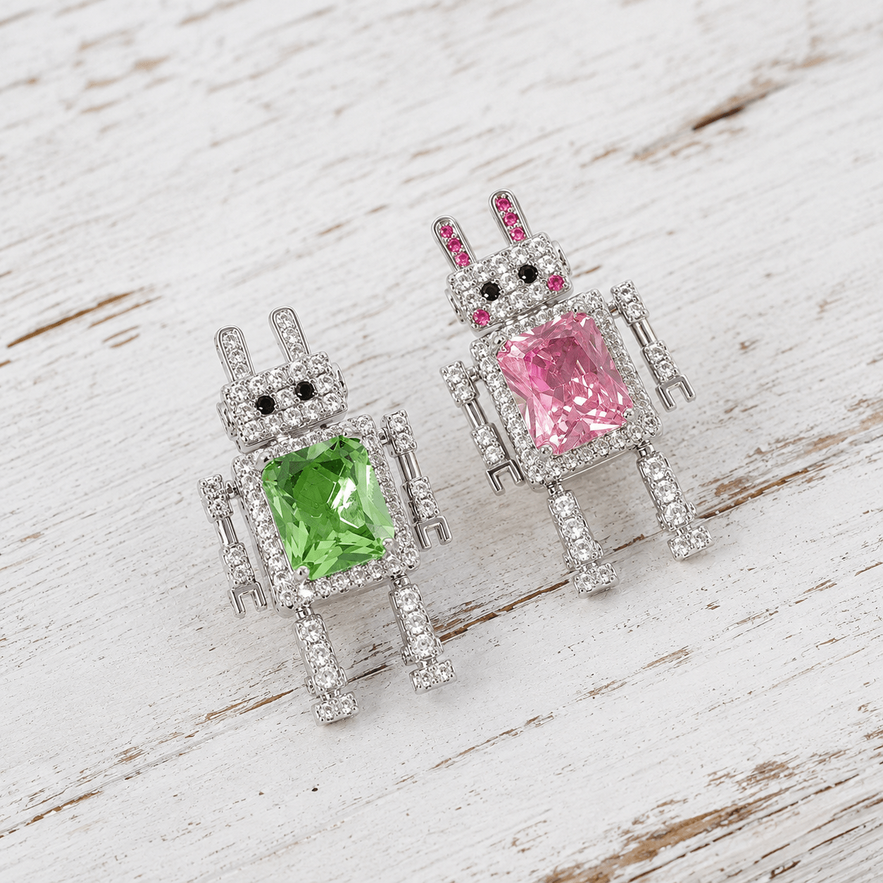 Little Robots White Gold Summer Earrings - ORMIRO