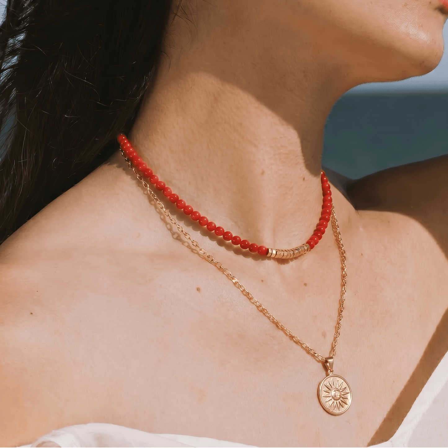 Navajo Red Agate & Golden Nugget Beaded Necklace - ORMIRO