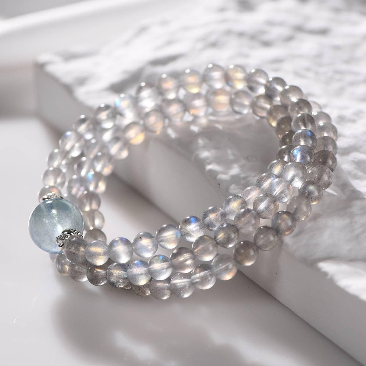 Selene Gray Moonstone & Aquamarine Wrap Bracelet - ORMIRO