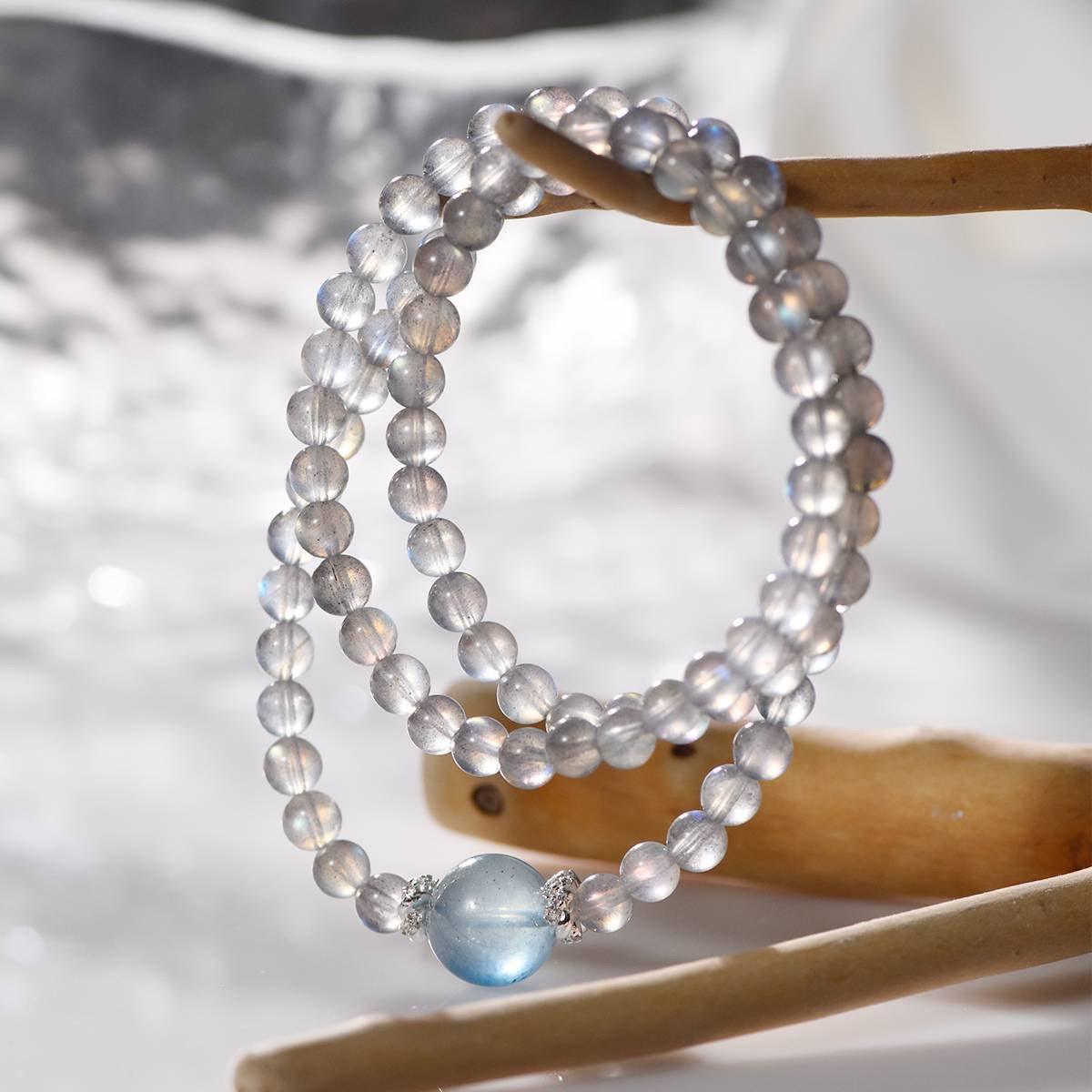 Selene Gray Moonstone & Aquamarine Wrap Bracelet - ORMIRO