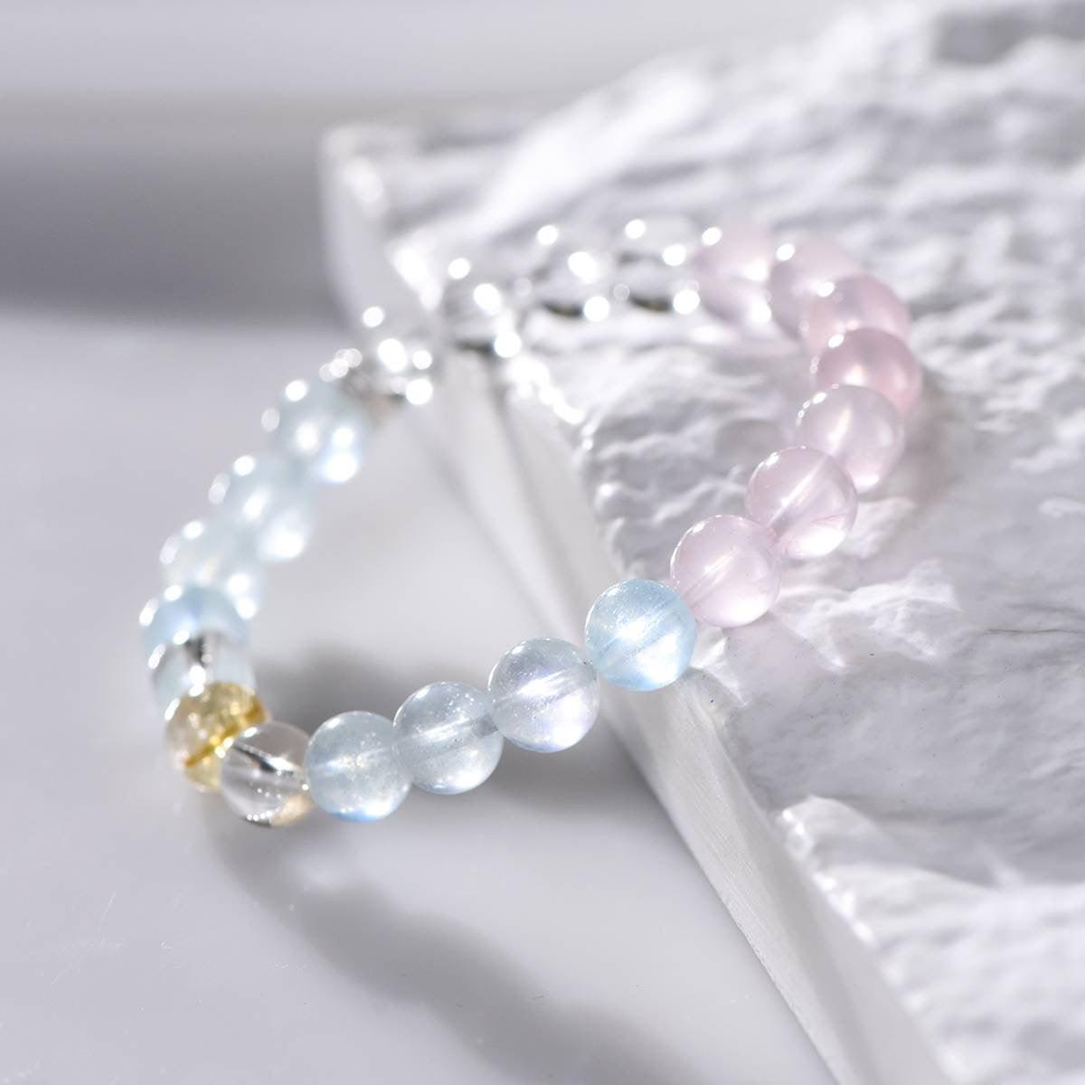 Springtime Aquamarine , Citrine, Clear & Rose Quartz Bracelet - ORMIRO