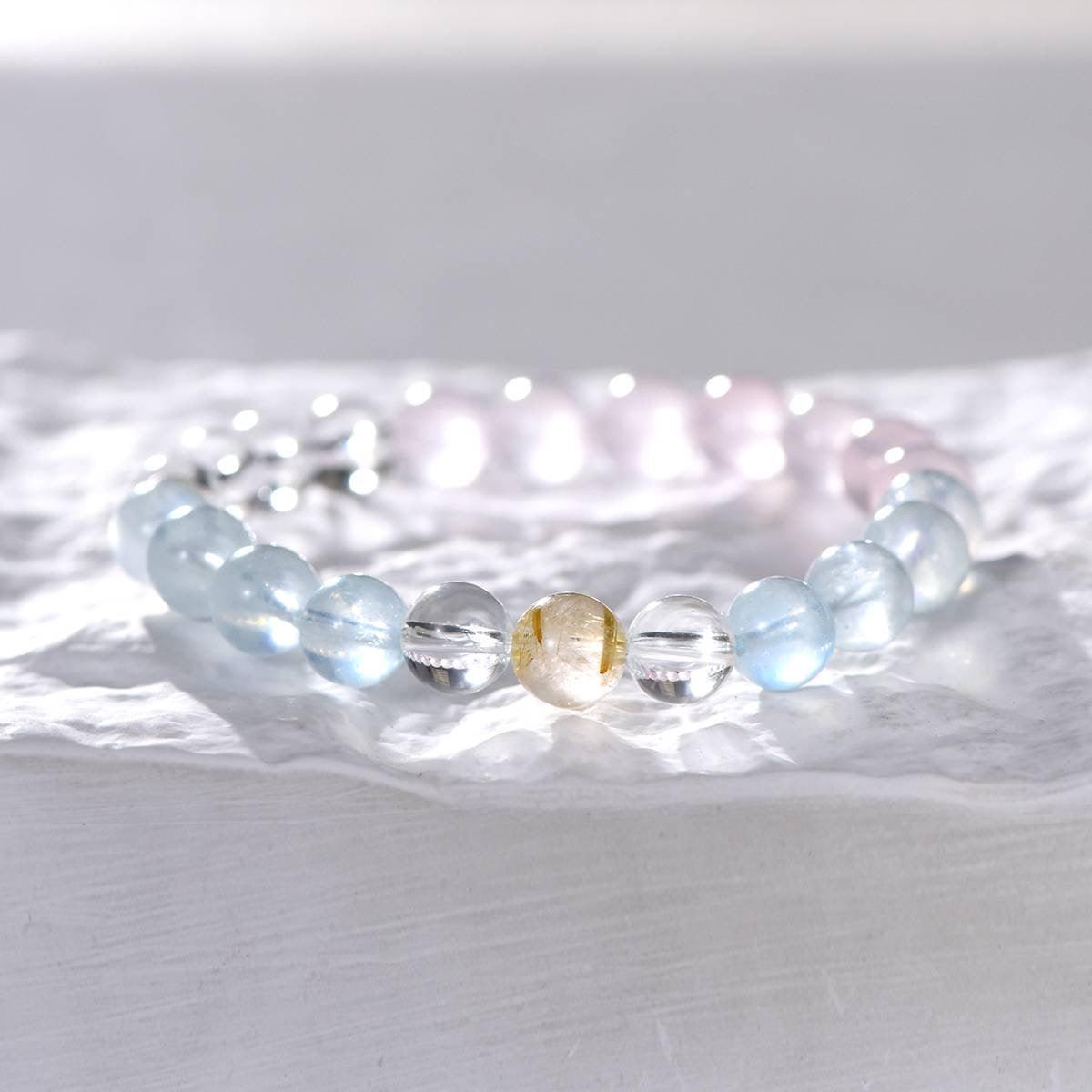 Springtime Aquamarine , Citrine, Clear & Rose Quartz Bracelet - ORMIRO