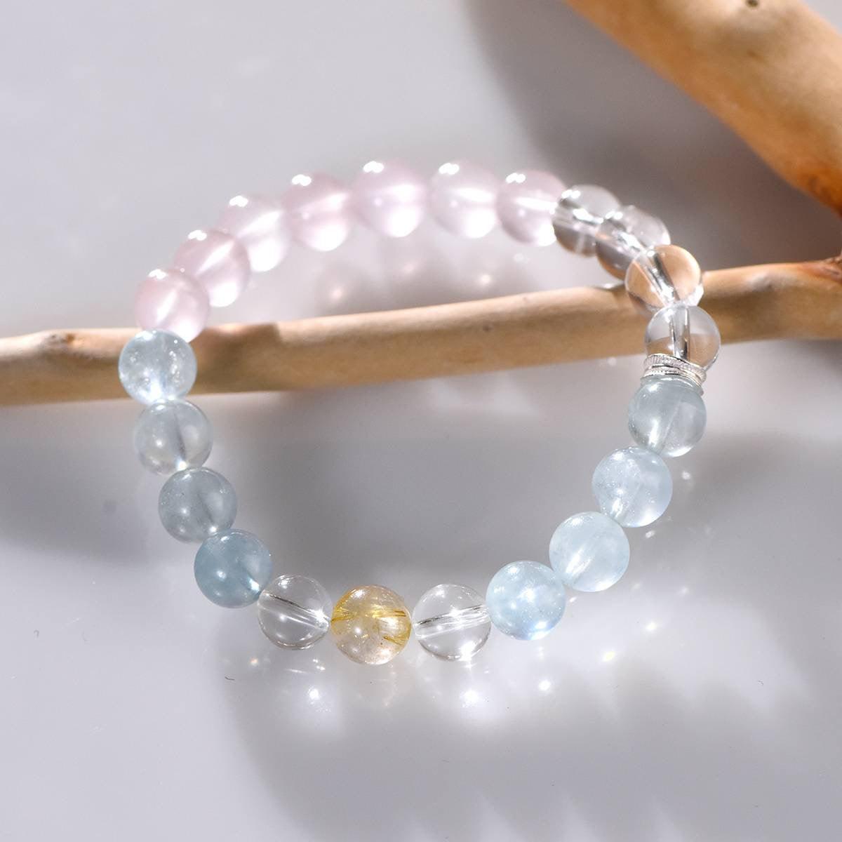 Springtime Aquamarine , Citrine, Clear & Rose Quartz Bracelet - ORMIRO