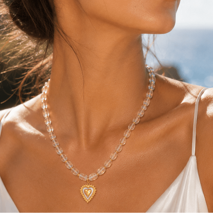 Telos Heart Clear Quartz Beaded Necklace - ORMIRO