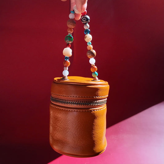 Dakini Leather Travel Jewelry Bag with Multi Gemstone & Bodhi Chain