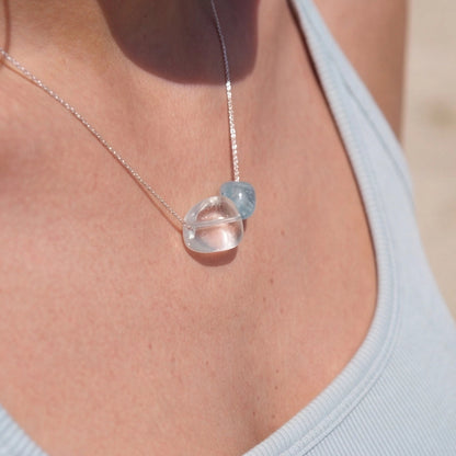Blue Hour Aquamarine & Clear Quartz Silver Necklace