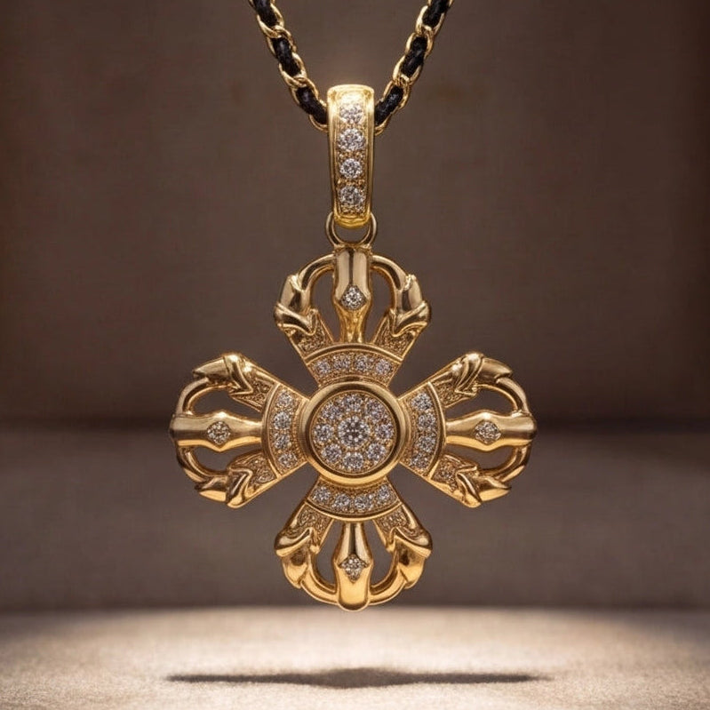 Double Vajra Gold Vermeil Pendant Necklace