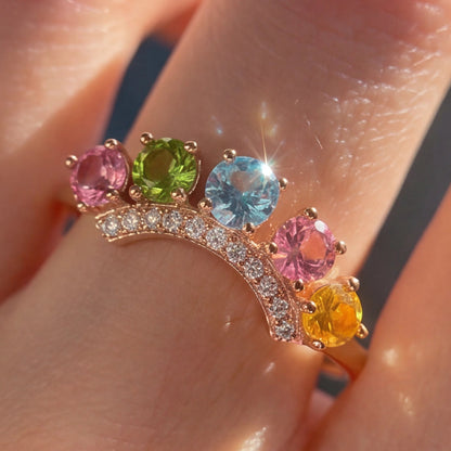 Rainbow Crown Tourmaline Ring