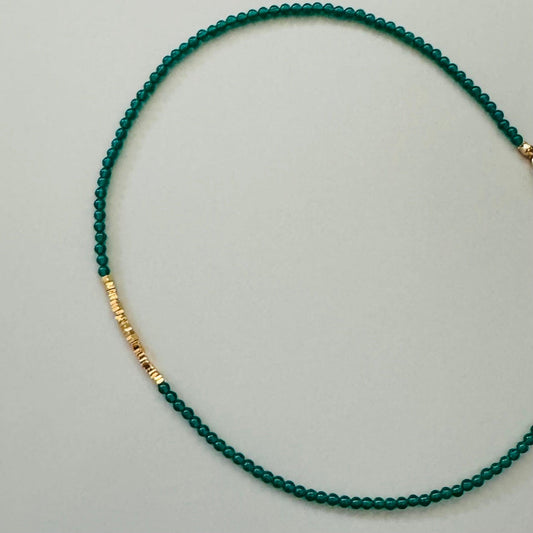 Mayan Green Agate and Golden Nugget Beaded Necklace - ORMIRO