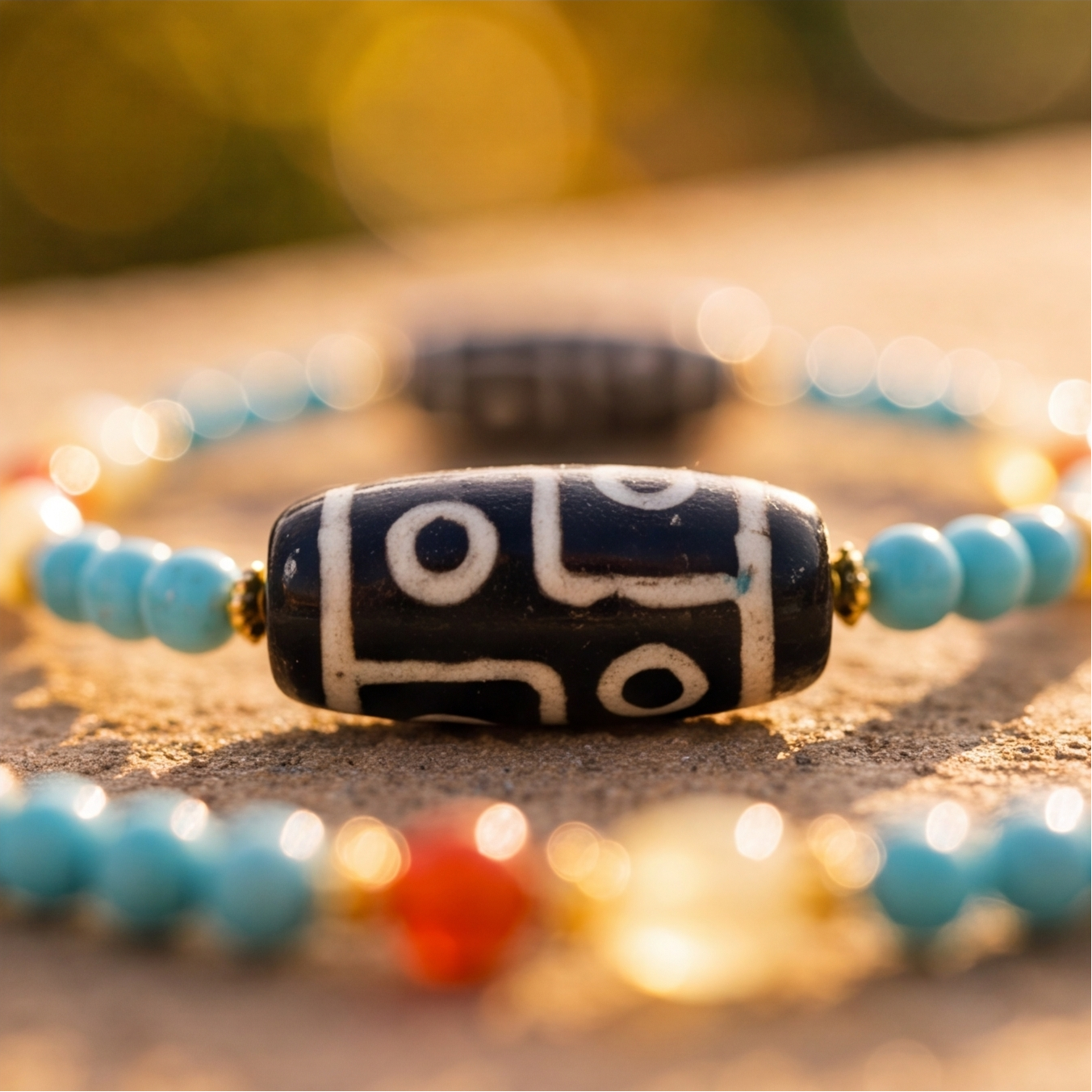 Dolma Turquoise & Dzi Bead Necklace