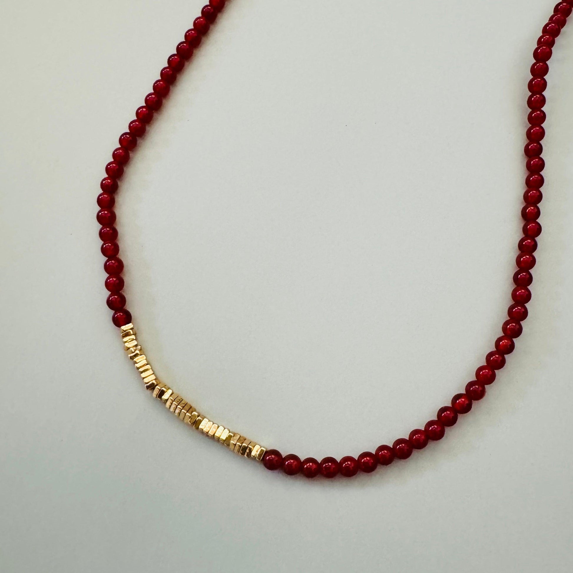 Navajo Red Agate and Golden Nugget Beaded Necklace - ORMIRO