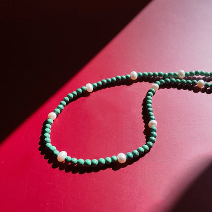 Tara Turquoise & Pearl Beaded Necklace