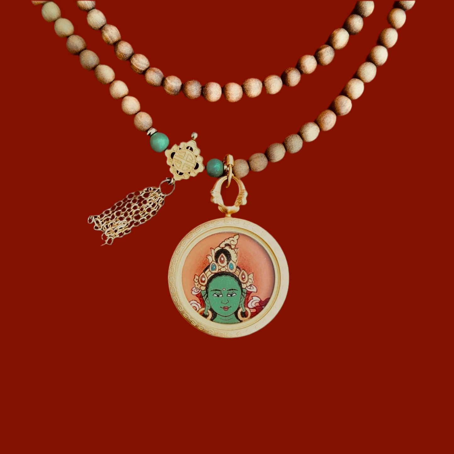 Bodhisattva Green Tara Thangka Pendant Necklace