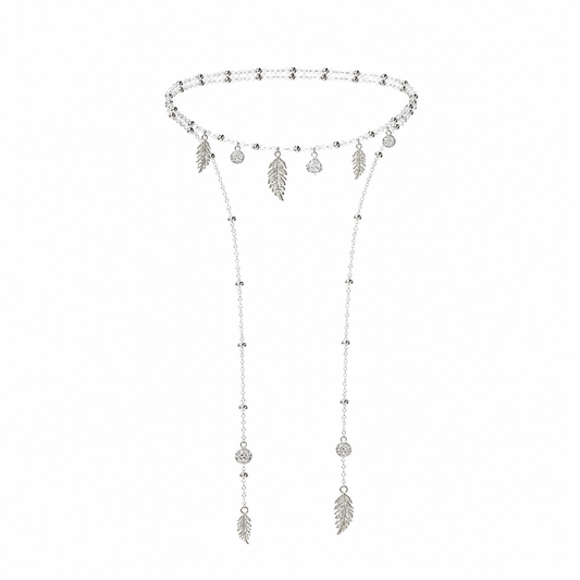 Aura Silver Feather Lariat Necklace