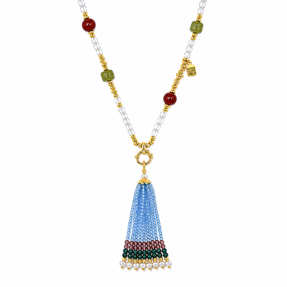 Devi Clear Quartz Convertible Beaded Tassel Necklace