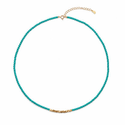 Mayan Turqouise & Golden Nugget Beaded Necklace