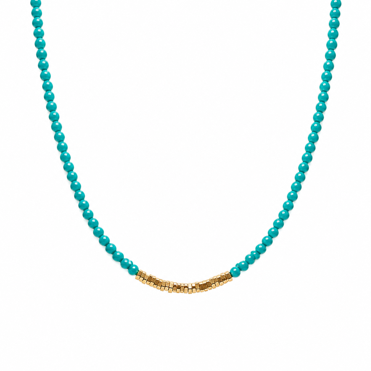 Mayan Turqouise & Golden Nugget Beaded Necklace