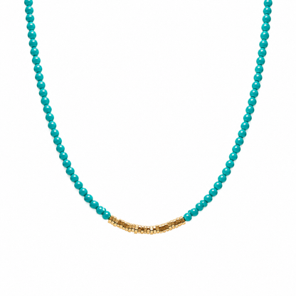 Mayan Turqouise & Golden Nugget Beaded Necklace