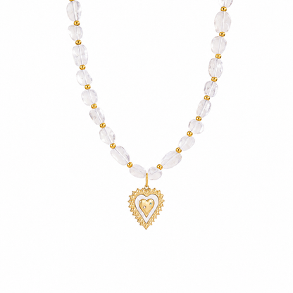 Telos Heart Clear Quartz Beaded Necklace