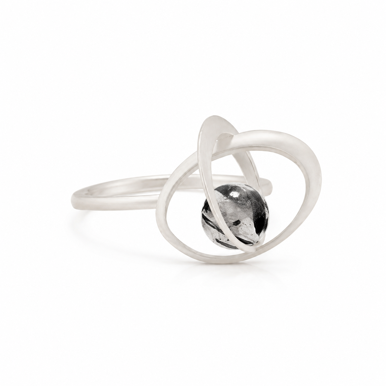 Orbit Black Rutilated Quartz & Sterling Silver Ring