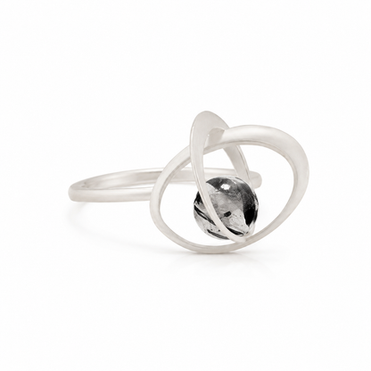 Orbit Black Rutilated Quartz & Sterling Silver Ring