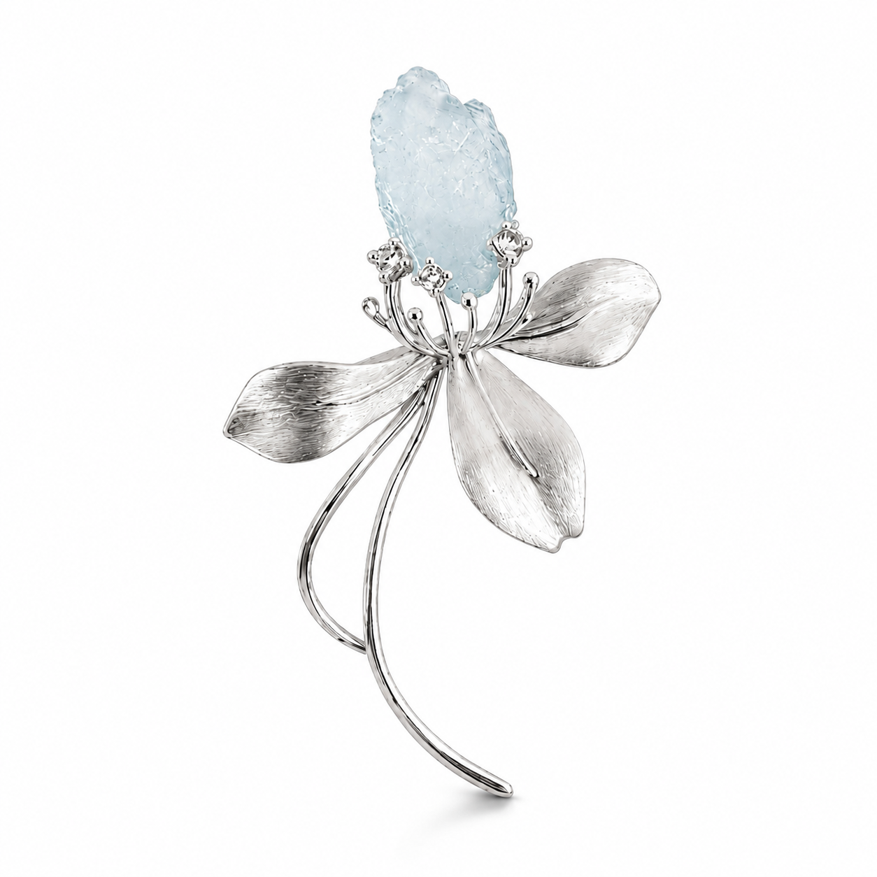 Wild Iris Silver & Aquamarine Brooch