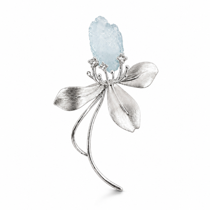 Wild Iris Silver & Aquamarine Brooch