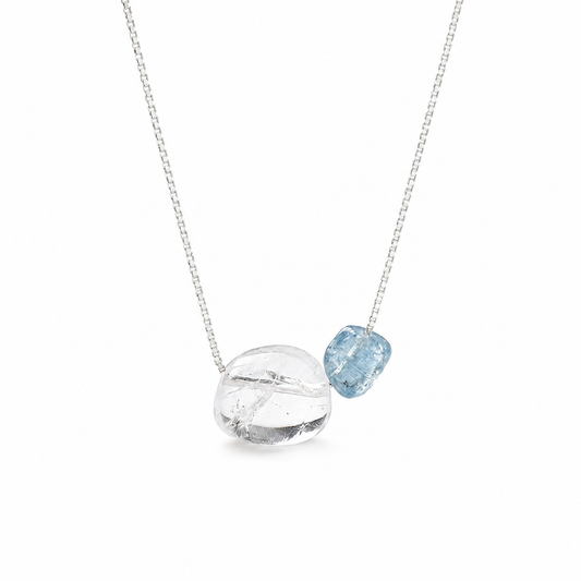 Blue Hour Aquamarine & Clear Quartz Silver Necklace