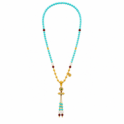 Dakini Blue Turquoise & Red Agate Beaded Tassel Necklace