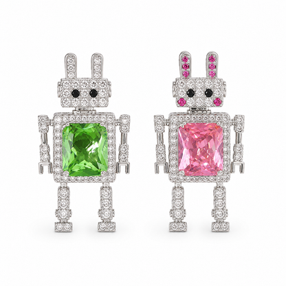 Little Robots White Gold Summer Earrings