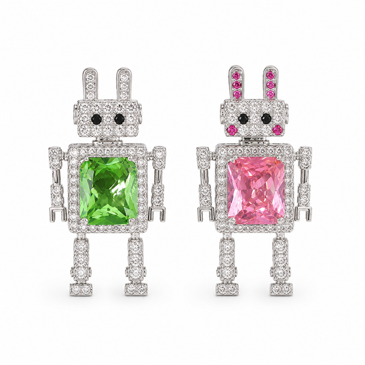 Little Robots White Gold Summer Earrings