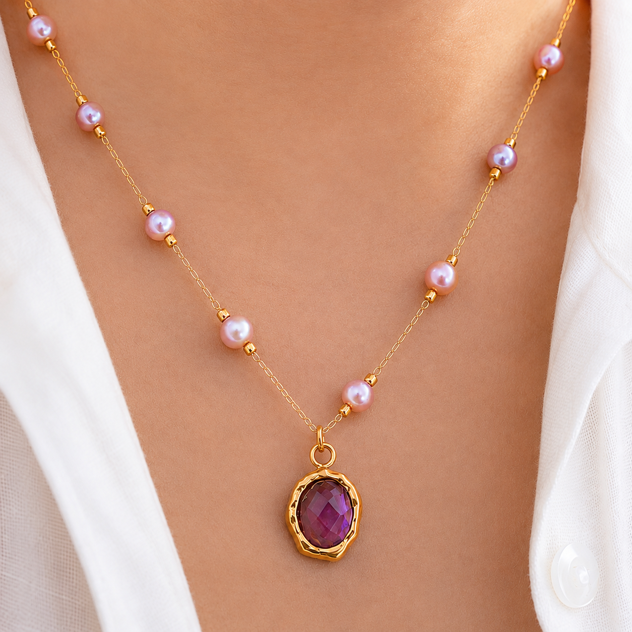 Asteria Amethyst & Pearl Necklace