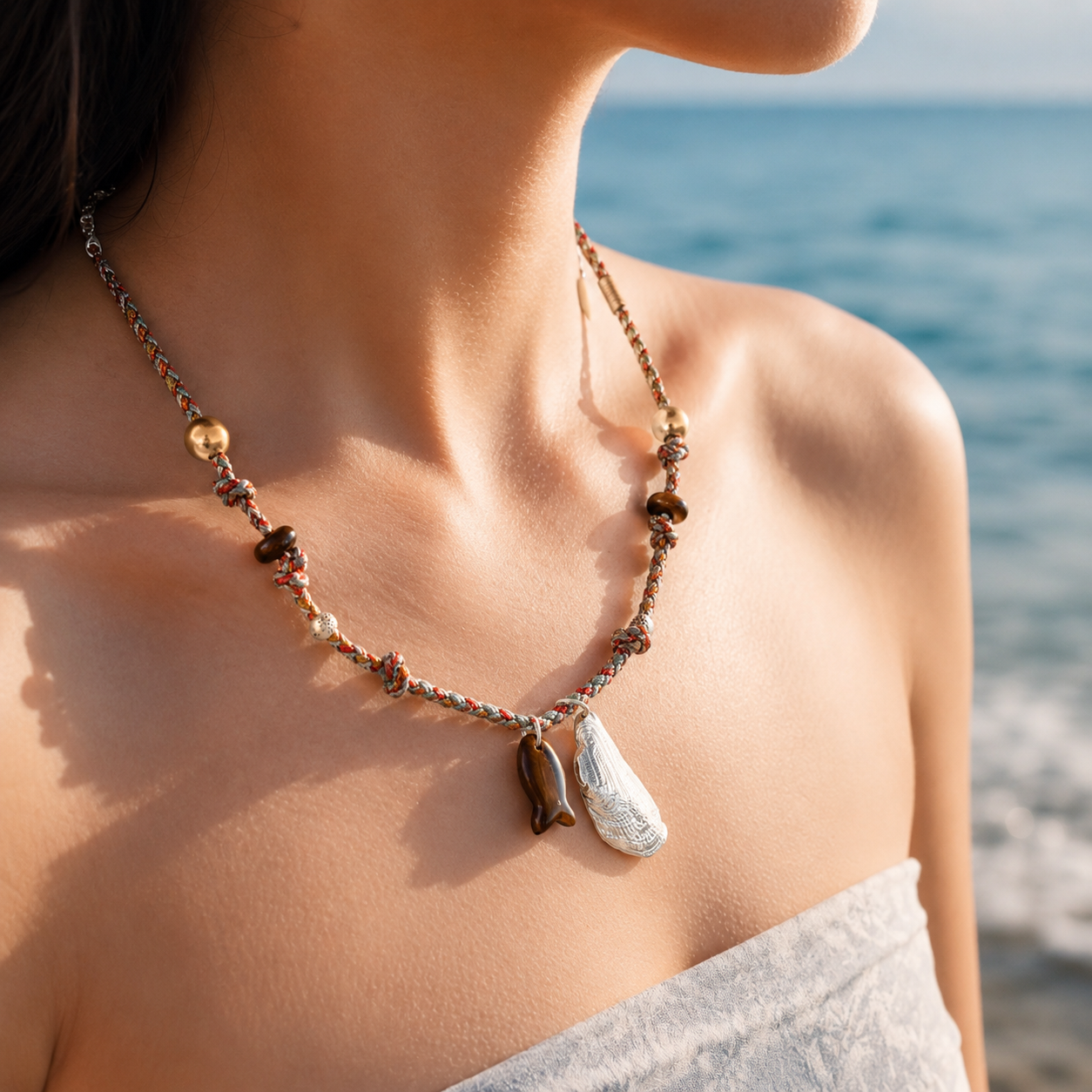 Maui Tiger Eye Fish Cord Necklace