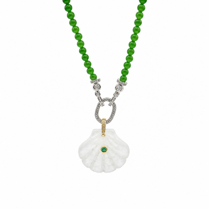 Aphrodite Green Chardonnay & Clear Quartz Shell Necklace