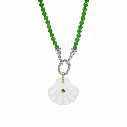 Aphrodite Green Chardonnay & Clear Quartz Shell Necklace