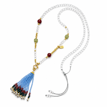 Devi Clear Quartz Convertible Beaded Tassel Necklace