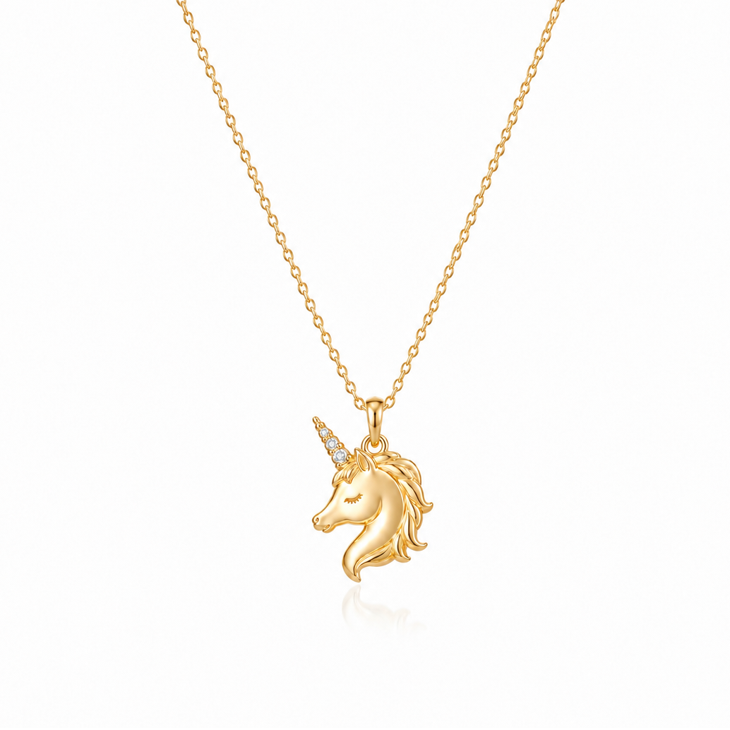 Unicorn Necklace in 14K Solid Gold and Diamonds