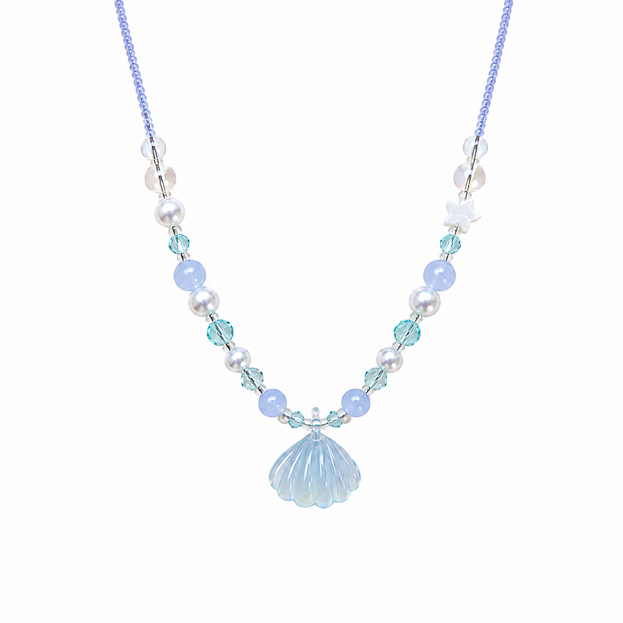 Star & Shell Aquamarine Beaded Necklace