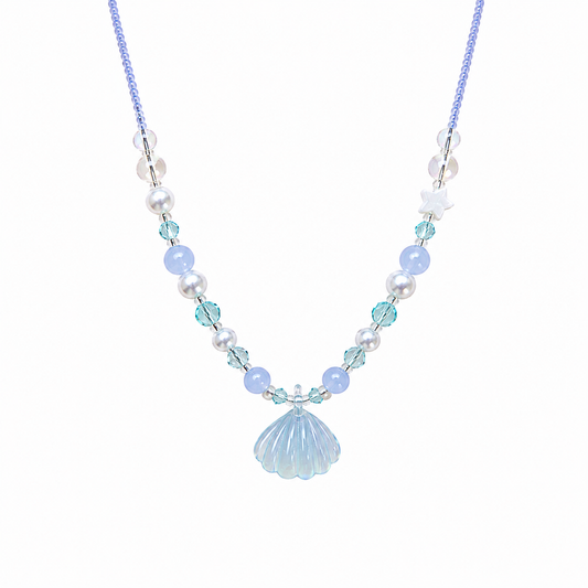 Star & Shell Aquamarine Beaded Necklace