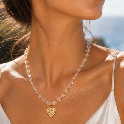 Telos Heart Clear Quartz Beaded Necklace